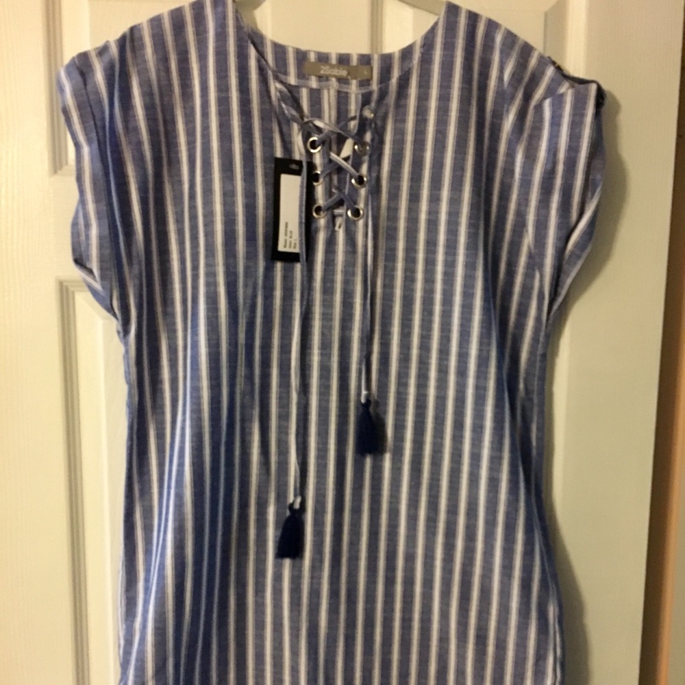 Blue and white striped dress